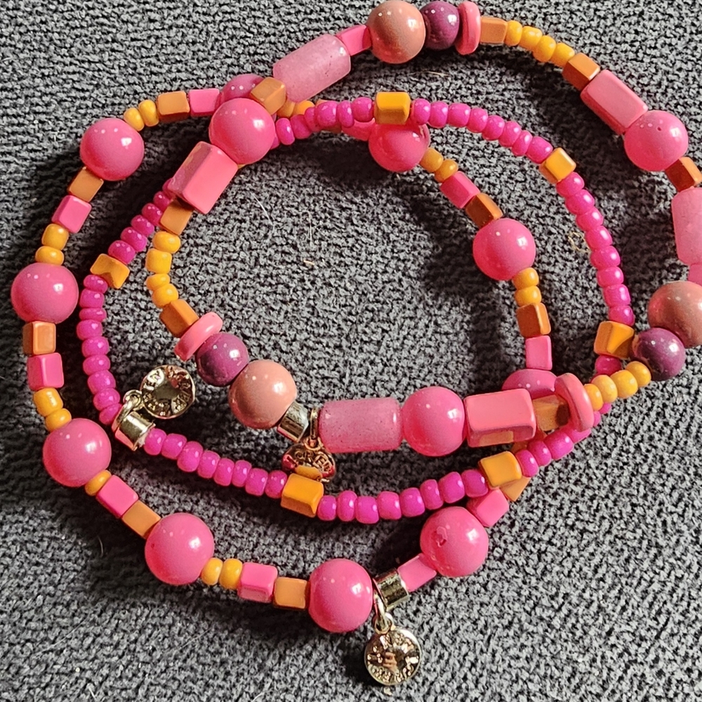 J Crew Factory Pink and Orange Stretch Beaded Bracelet Set